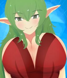 1girls alternate_hairstyle breasts cleavage female female_only fire_emblem fire_emblem_awakening hair_down huge_breasts long_hair nintendo orbiculare slit_pupils smile solo tiki_(adult)_(fire_emblem) tiki_(fire_emblem) upper_body