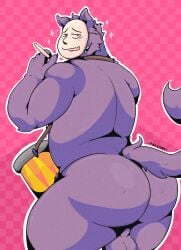 anthro balls big_ass big_butt bubble_ass bubble_butt checkered_background dat_ass drums kedamono_(popee_the_performer) mask pink_background popee_the_performer purple_fur round_ass round_butt solo_male sparkles tail thecaptainteddy wolf