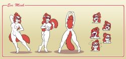 anthro breasts brown_eyes eve_mink eyewear female fur glasses hair looking_at_viewer mammal mink mlock model_sheet mustelid musteline red_hair solo stretching true_musteline white_body white_fur