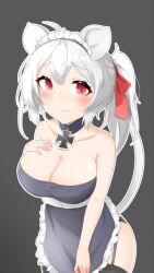 apron big_breasts boob_window daebom maid maid_headdress maus mouse red_eyes tail war_thunder white_hair