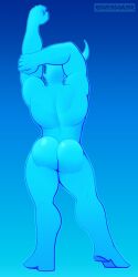 1boy ass ass_focus back_view behind_view blue_background blue_body bubble_ass bubble_butt dat_ass friday_night_funkin gay male male_only muscles muscular muscular_male redeyedgazer solazar_(sugarratio) solo stretching