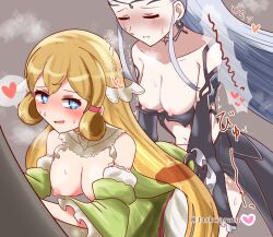 1futa 1girls against_wall ambiguous_penetration ass bare_midriff bare_shoulders bare_thighs blonde_female blonde_hair blue_eyes blush breasts breasts_out closed_eyes clothed clothed_sex clothing cum cum_inside detached_sleeves duo earrings eir_(fire_emblem) female fire_emblem fire_emblem_heroes futa_on_female futanari gloves green_hair heavy_breathing human incest japanese_text jarkwarutu light-skinned_female light-skinned_futanari light_skin long_hair long_sleeves looking_back medium_breasts midriff mostly_clothed nintendo nipples open_mouth orgasm ponytail sex shoulders standing star-shaped_pupils sweat symbol-shaped_pupils text thighs translation_request very_long_hair white_hair wide_sleeves ymir_(fire_emblem_heroes)