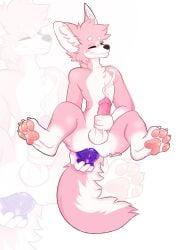 absurd_res anal anal_sex balls bodily_fluids canid canine cum dildo fallflys fur genital_fluids genitals hair hi_res male male/male mammal pawpads paws penetration penis pink_body pink_fur sex_toy solo white_body white_fur