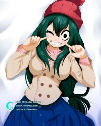 bodypillow dakimakura fanart froppy green_hair mitgard-knight my_hero_academia oppai sfw smile tsuyu_asui wink