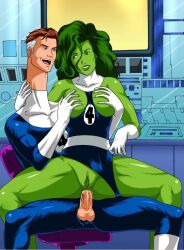 1boy 1girls anal anal_penetration anal_sex big_breasts big_penis breasts cheating cheating_husband fantastic_four female female_penetrated gloves green-skinned_female green_hair green_pussy green_skin groping_breasts hulk_(series) justicehentai.com laboratory leotard_aside male male/female marvel marvel_comics mr_fantastic pussy reed_richards reverse_cowgirl_position sex she-hulk smile spread_legs spreading straight superhero superheroine touching_nipples two_tone_hair unknown_artist