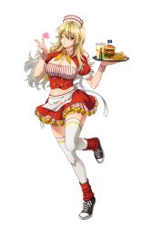 1girls 2022 aburi_rare alternate_costume big_breasts blonde_female blonde_hair burger canon_genderswap cleavage cleavage_cutout drink female female_only food french_fries full_body genderswap_(mtf) gintama hot_sauce kondou_goriko kondou_isao leg_warmers long_hair looking_at_viewer maid_headdress navel pinup rule_63 skirt sneakers solo thighhighs waist_apron waitress white_legwear white_thighhighs wink wrist_cuffs yellow_eyes zettai_ryouiki