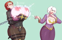 2girls breast_expansion breasts expansion female female_only fimif gritted_teeth huge_breasts imperium_of_man inquisition_(warhammer_40k) inquisitor inquisitor_(warhammer_40k) lactation nipples open_mouth warhammer_(franchise) warhammer_40k yuri