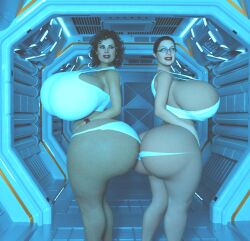 2girls 3d alien:_isolation alien_(franchise) amanda_ripley big_ass big_breasts dat_ass ellen_ripley enormous_breasts female female_only gigantic_breasts huge_ass huge_breasts jackd22 white_panties