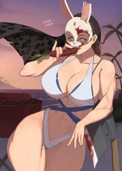 1girls 2022 barleyshake big_breasts breasts cleavage clothed dbd dead_by_daylight female female_only hooked_on_you huntress_(dead_by_daylight) mask muscular muscular_female solo solo_female swimsuit tagme thick thick_thighs voluptuous