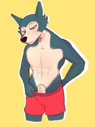 absurd_res animal_genitalia anthro beastars bulge canid canine canis clothing genitals hi_res knot knot_in_sheath legoshi_(beastars) male male_focus male_only mammal muscular muscular_male pubbi sheath solo underwear wolf