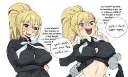 big_breasts blonde_female breasts darkness_(konosuba) dialogue female kono_subarashii_sekai_ni_shukufuku_wo! ponytail sweat tagme text whoopsatro