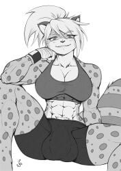 1futa 2022 2d abs absurd_res anthro balls big_balls big_penis breasts bulge cleavage clothed clothing felid fur furry furry_futa furry_intersex furry_only futa_focus futa_only futanari genitals greyscale gynomorph hair hi_res intersex mammal monochrome muscular muscular_anthro pantherine penis ponytail rikki_landon sharp_teeth snow_leopard solo spats speedl00ver spots spotted_body spotted_fur teeth