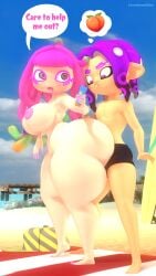 1boy 1girls 3d 3d_(artwork) ass_bigger_than_head barefoot beach big_ass breasts colored_nipples completely_nude completely_nude_female female full_body harmony_(splatoon) huge_ass leviantan581re male naked naked_female nude nude_female octoling octoling_boy pink_nipples purple_hair source_filmmaker splatoon splatoon_3 suction_cup tentacle_hair