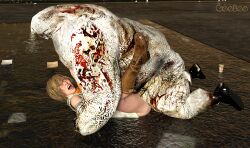 1boy 1girls 3d 3d_(artwork) ambiguous_penetration blonde_hair boots bottomless fat_man female forced geebee heather_mason insane_cancer monster rape screaming short_hair silent_hill silent_hill_3 size_difference