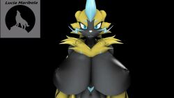 3d_(artwork) animated anthro big_breasts black breasts digital_media_(artwork) felid feline female legendary_pokémon luciamaribela lynx mammal nintendo nude pokémon_(species) pokemon solo source_filmmaker video_games warfaremachine yellow zeraora