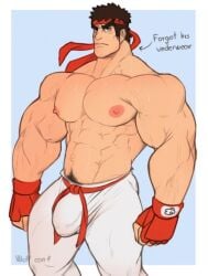 balls bara bulge capcom flaccid freeballing gay headband male male_only muscles muscular penis ryu_(street_fighter) shirtless solo solo_male street_fighter sweaty wolf_con_f