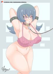 1girls armpits arms_behind_head big_ass blush bottomless breasts chrissursilversoul cleavage collar covered_nipples crop_top curvaceous curvy curvy_female female female_only femsub frown game_freak gym_leader leash light-skinned_female light_skin looking_at_viewer navel nintendo nipple_bulge no_visible_genitalia patreon pink_crop_top pokemon pokemon_hgss pokemon_rgby sabrina_(pokemon) sabrina_(pokemon_hgss) shiny_breasts shiny_skin thick_thighs thighs voluptuous