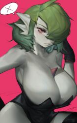 1girls big_breasts breasts cleavage dress female female_only gardevoir green_hair hi_res looking_at_viewer nintendo plant pokémon_(species) pokemon pokemon_(species) red_background solo solo_female white_body woobin94