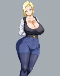 1girls android_18 animated blonde blonde_hair blue_eyes cameltoe cleavage curvy dragon_ball erect_nipples female gif huge_areolae huge_ass huge_breasts pinkpawg puffy_nipples short_hair slideshow thick_lips voluptuous wide_hips yellow_hair