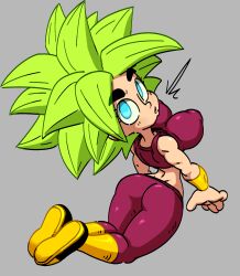 1girls alternate_version_available armwear ass big_breasts blue_eyes bottomwear bracelet breasts clothing dragon_ball dragon_ball_super erect_nipples female female_only green_hair hair huge_breasts jellot kefla looking_at_viewer nipples red_pants red_topwear shoes sideboob solo solo_female spiky_hair thick_thighs thighs topwear