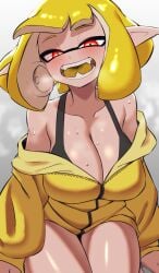 1girls agent_4_(splatoon) big_breasts cleavage clothing fangs female female_only huge_breasts inkling inkling_girl looking_at_viewer nintendo nobunagapero open_mouth peronattu red_eyes smile splatoon tagme tentacle_hair yellow_hair