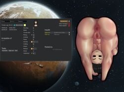 anus black_hair breasts clitoris female leaning_forward looking_at_viewer pussy rimworld scar simple_eyes sweat vaan0