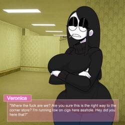 1girls backrooms big_breasts breasts dialogue female goth human pale_skin saltynoodles tagme text the_backrooms veronica_(saltynoodles)