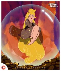 2d 2d_(artwork) blonde_female blonde_hair bubble color curvy don_bluth dragon's_lair floating illustration in_bubble lingerie omorashi panty_bulge pantyshot phinci princess princess_daphne stuck_in_bubble