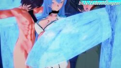 1girls 2boys 3d akame_ga_kill! anal animated blue_hair bondsheet breasts cross crucifix crucifixion cum cum_in_container cum_on_body cum_on_breasts cum_on_upper_body desert dildo drinking_cum dripping ejaculation erection esdeath_(akame_ga_kill!) faceless faceless_male femdom multiple_boys panties prison semen sex_toy sound spread_legs subtitled tattoo tenga tongue_out toy underwear undressing video white_skin