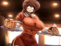 big_breasts breasts female kyurby_(zzzhodazzz) nipple_bulge original tagme waitress zzzhodazzz