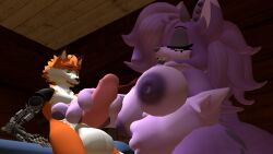 3d_(artwork) anthro balls bea_the_wolf_(neisucksatart) big_balls big_breasts big_penis breasts canid canine canis digital_media_(artwork) duo female fox genitals hi_res huge_balls huge_breasts huge_cock humanoid hyper hyper_balls hyper_breasts hyper_genitalia hyper_penis justin_arcmoore_(timejumpingfox) male male/female mammal masturbation penis source_filmmaker timejumpingfox wolf