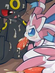 duo eeveelution fellatio genitals licking licking_penis male male/male male_only male_sylveon nintendo oral penile penis penis_licking pokémon_(species) pokemon sateco sex sylveon umbreon video_games