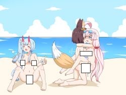 1futa 2girls absurdres abydos_high_school_student ahoge allied_hyakkiyako_academy_student animal_ears beach blue_archive blue_hair blush brown_hair censored censored_breasts chise_(blue_archive) chise_(swimsuit)_(blue_archive) female foreclosure_task_force_(blue_archive) full_body futa_on_female futa_with_female futanari greenteaneko hair_ornament highres horns hoshino_(blue_archive) hoshino_(swimsuit)_(blue_archive) humanoid izuna_(blue_archive) izuna_(swimsuit)_(blue_archive) kemonomimi kneeling light-skinned_female light-skinned_futanari light_skin long_hair multiple_girls ninjutsu_research_club_(blue_archive) nude pink_hair sex swimsuit yin-yang_club_(blue_archive)