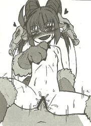 baphomet baphomet_(monster_girl_encyclopedia) black_and_white censored kenkou_cross monster_girl_encyclopedia