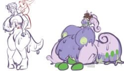 anthro belly big_belly blissed_out breast_expansion breasts curvy_figure egg egg_laying expansion gender_transformation genitals goo_(disambiguation) goodra huge_tail human_to_pokemon mid_tf nintendo penis pleased pokémon_(species) pokemon pokemon_(species) pussy slime thick_thighs tongue tongue_out transformation video_games voluptuous