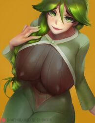 1girls big_breasts bottomwear braid breasts cheryl_(pokemon) clothing dress erect_nipples female female_only game_freak green_eyes green_hair huge_breasts lips nipples nipples_visible_through_clothing pokemon pokemon_dppt solo solo_female spiralnoww thighs topwear