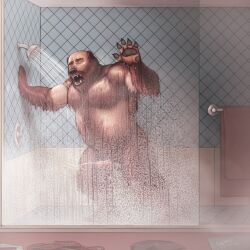 1boy against_surface anthro awarebear balding balls ballsack bara bathroom beard belly body_fur body_hair brown_fur claws clothing cum cum_on_wall ejaculating_cum ejaculation erection facial_hair foreskin foreskin_folds fur_growth genitals growth hairy hairy_male hand_on_glass humanoid humanoid_penis hyper_hairy intact male male_nipples male_only mammal masculine mature_male muscle_growth mustache nude_male on_glass overweight overweight_male pawpads paws penis retracted_foreskin scrotum sharp_claws sharp_teeth shower showering snout solo species_transformation steam teeth testicles towel towel_rack transformation uncut ursid veiny_penis water were wereursid