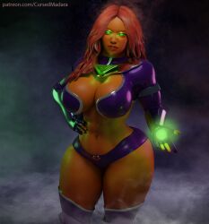 1girls 3d abs breasts cleavage clothed cursedmadara dc dc_comics female female_only glowing_eyes green_eyes hand_on_hip hourglass_figure huge_ass huge_breasts koriand'r large_breasts long_hair looking_at_viewer navel orange_skin red_hair revealing_clothes solo starfire teen_titans thick_thighs thigh_boots voluptuous