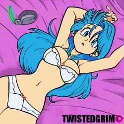 1girls 2d 2d_animation animated ass bra bulma_briefs bulma_briefs_(post_saiyan_saga) butt dragon_ball dragon_ball_z female female_only legs_up moving no_pants on_bed panties pussy solo twistedgrim white_panties