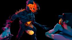 3d_(artwork) anthro asrielthewagon balls claws clothing demogorgon digital_media_(artwork) duo erection female genitals glowing glowing_body glowing_genitalia glowing_penis hair hi_res human humanoid male male_demogorgon_(stranger_things) mammal monster monstrous_humanoid nude open_mouth penis simple_background source_filmmaker stranger_things teeth video_games