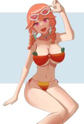 angelchama basic_background big_breasts bikini female female_focus female_only hololive hololive_english hololive_myth sunglasses_on_head takanashi_kiara thick_thighs two_tone_hair virtual_youtuber