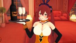 1girls alcohol alternate_costume alternate_version_available angry bed bedroom bottle breasts brown_eyes bunny_ears bunny_girl bunnysuit cleavage easter female female_only fire_emblem fire_emblem_awakening fire_emblem_heroes frown glass gloves indoors kankantor large_breasts leotard long_hair looking_at_viewer nintendo official_alternate_costume pantyhose plate red_hair severa_(fire_emblem) severa_(spring)_(fire_emblem) solo twintails very_long_hair waitress window