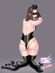 1girls 2020 2020s 2d 2d_(artwork) anal anal_beads anal_spreader arms_tied ball_gag black_armwear black_leggings black_legwear blindfold bondage buttplug enema enema_syringe female female_focus hands_bound hi_res highres large_anal_beads latex_armwear latex_legwear latex_thighhighs leotard over_1080p sex_toy solo_female solo_focus spread_anus toes グッドウェル