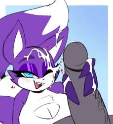 anthro big_breasts blue_eyes blush bodily_fluids breasts canid canine cleavage cleavage_cutout clothed clothing cum cum_on_face cum_on_hand cute_fangs eyelashes female fox fur genital_fluids genitals giennah_(nelljoestar) handjob heart hi_res holding_penis looking_at_viewer male male/female mammal nelljoestar one-piece_swimsuit one_eye_closed open_mouth penile penis pupils purple_body purple_fur purple_tail raised_tail sex sharp_teeth slit_pupils smile swimwear teeth thick_eyelashes unseen_male_face white_clothing white_swimwear white_tail_tip