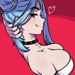 1girls akairiot big_breasts breasts cleavage female iru_may_(akairiot) large_breasts original penetration_depth_mark strapless tagme