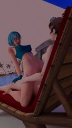 1futa 2girls 3d ahe_gao blizzard_entertainment d.va dead_or_alive futa_on_female futanari nico_(doa) outdoors outside overwatch pleasure_face pool vaginal_penetration