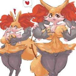 anthro braixen enjoying exclamation_point fat_thighs furry game_freak grabbing_breasts groping groping_breasts groping_from_behind heart human_on_anthro nintendo orange_fur papsadachi pleasure_face pokémon_(species) pokemon pokemon_(species) pokemon_xy shocked squeezing_breast thick_thighs yellow_fur