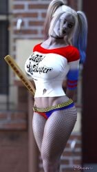 1girls 3d abs absurd_res athletic_female batman_(series) big_breasts dc dc_comics female female_only fishnet_legwear fishnets harley_quinn harley_quinn_(injustice) injustice_2 lipstick makeup multicolored_hair otacon212 pale-skinned_female solo suicide_squad suicide_squad_(2016) thick_thighs torn_clothes twintails