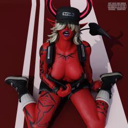 1girls 3d big_breasts breasts breasts_out demon demon_girl demon_tail desdemona_(fortnite) fangs fatterrocker female fortnite fortnite:_battle_royale gehenna_(fortnite) hair_covering_eye horns open_mouth red_skin tail tattoo white_hair