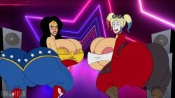 2girls animated ass ass_clapping ass_jiggle ass_shake batman_(series) big_ass big_breasts black_hair blonde_female blonde_hair blue_highlights bouncing_breasts breasts bubble_butt bursting_breasts butt_jiggle clapping_cheeks dc_comics dcuaom drawsputin fat_ass female female_only gigantic_ass harley_quinn huge_ass huge_breasts hyper_ass injustice_(film) jiggle jiggling_breasts large_ass large_breasts looking_at_ass looking_at_self looking_at_viewer looking_back multiple_girls reality_warping red_hair smile twerking wonder_woman wonder_woman_(series)